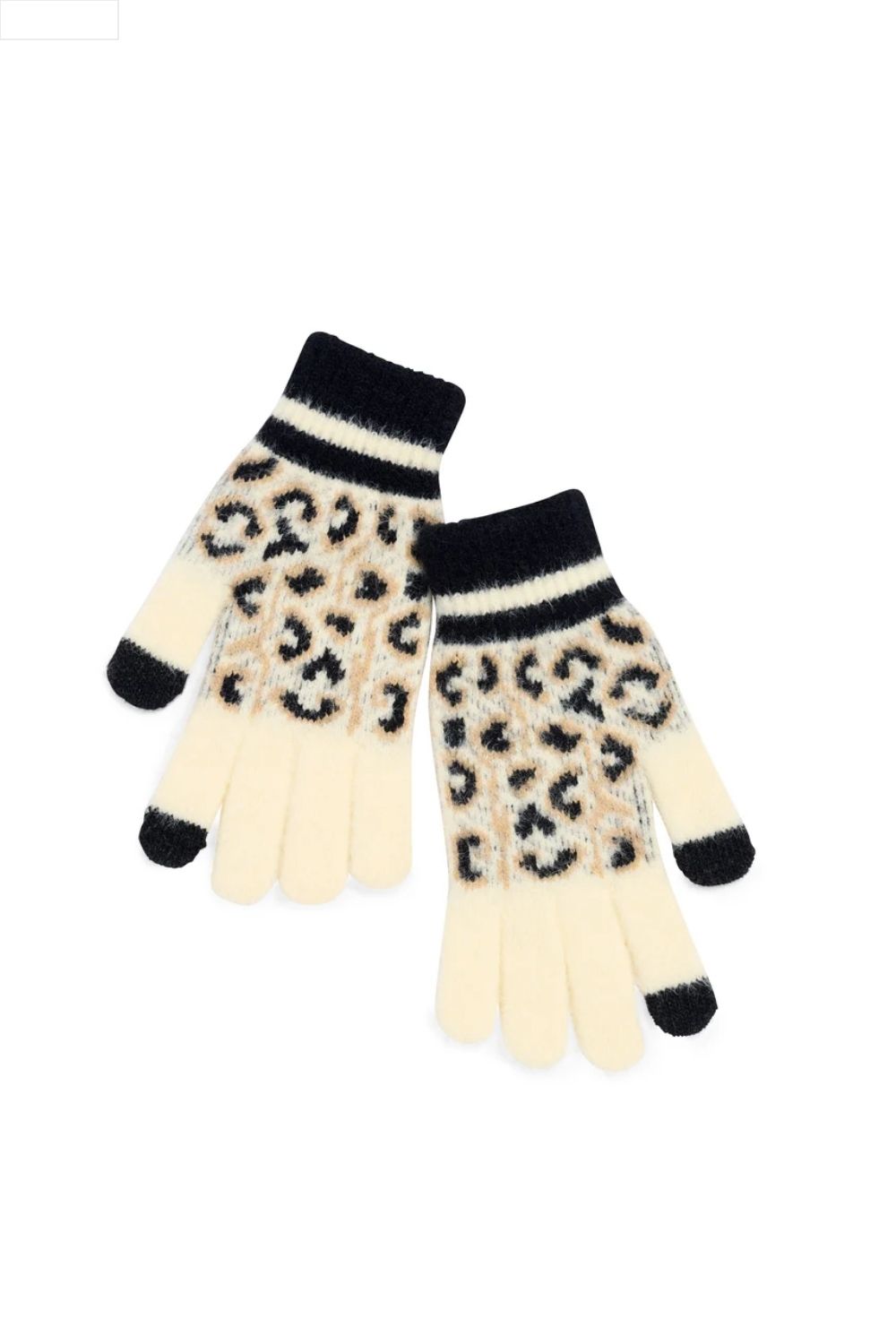 Pair of gloves with leopard print pattern on a white background