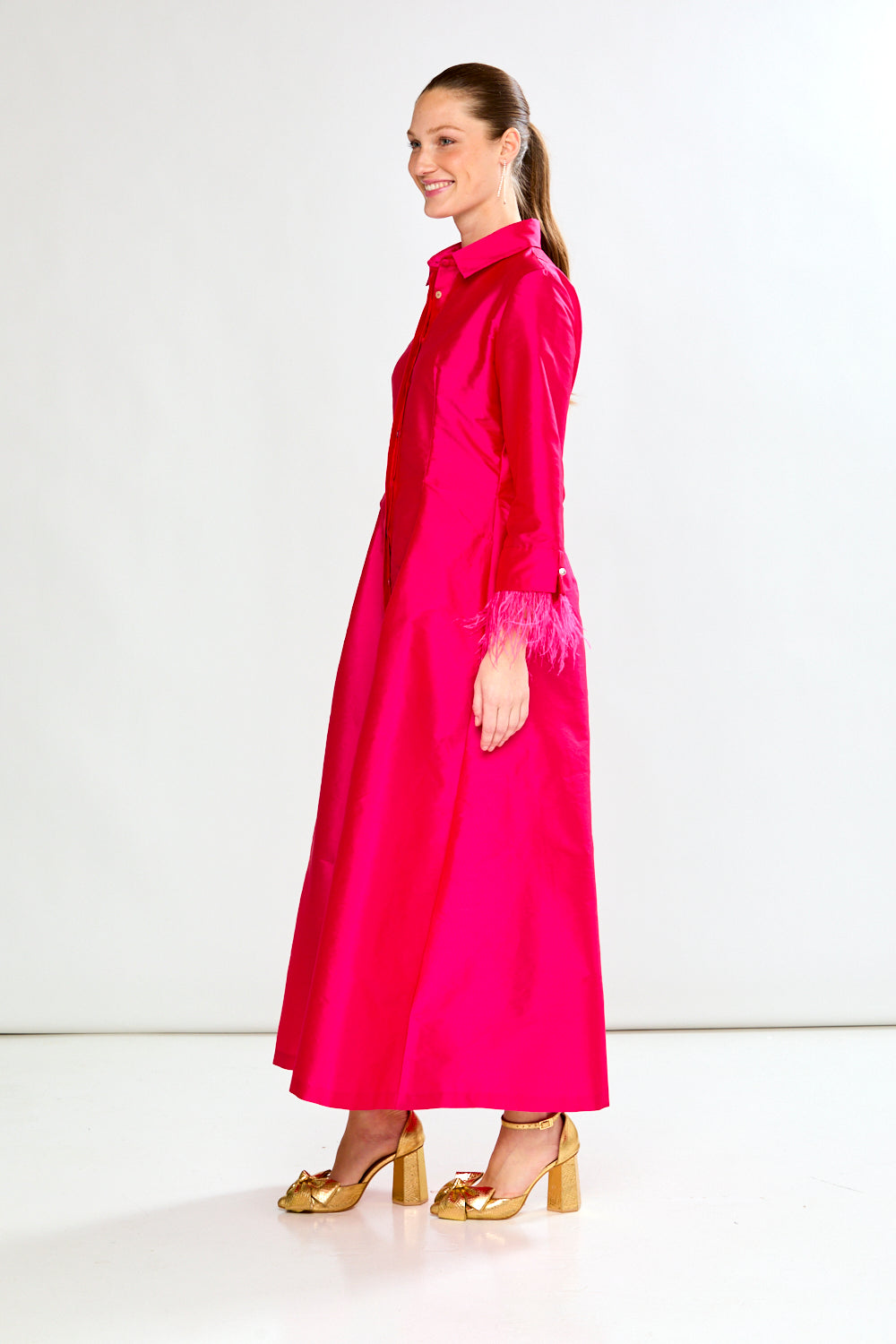 Fit And Flare Shirtdress W/Feathers At Cuff