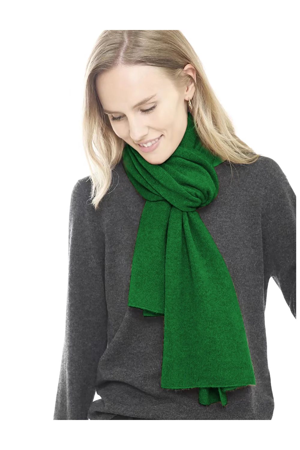 Woman in grand green cashmere scarf