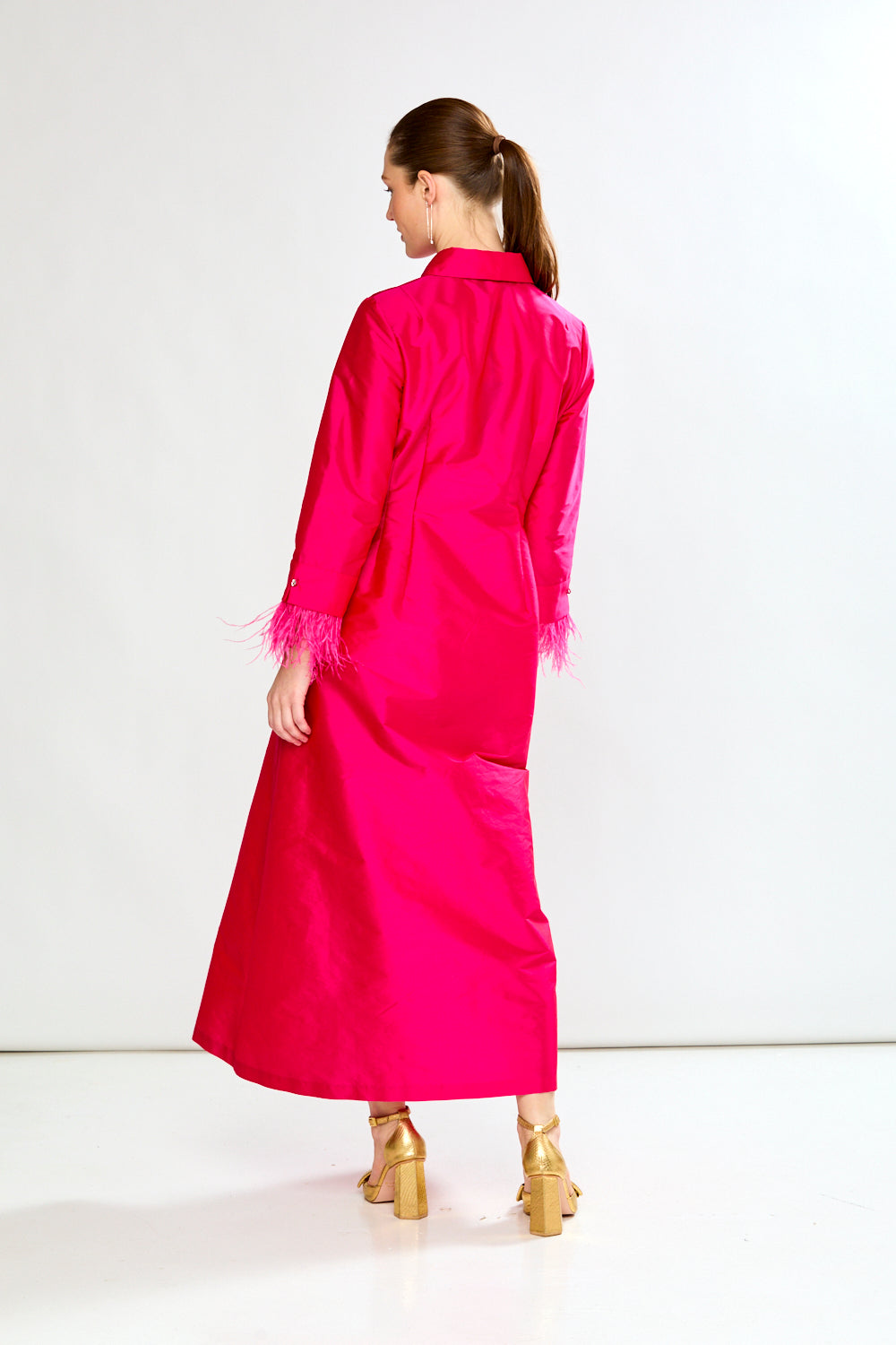Fit And Flare Shirtdress W/Feathers At Cuff