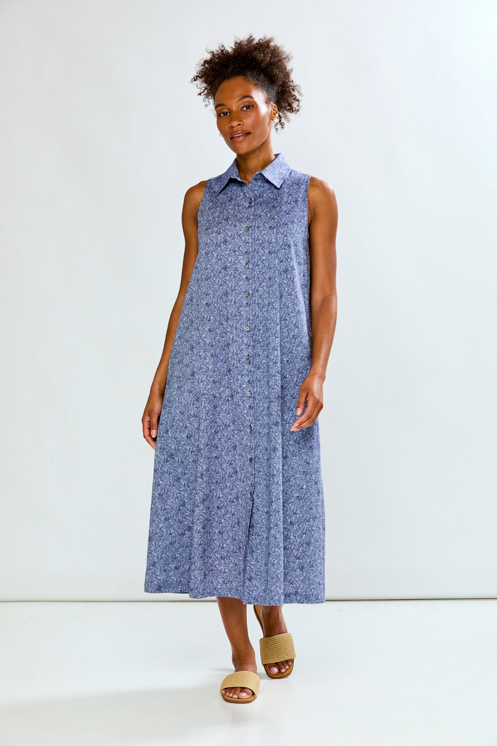 The Sleeveless Hollie in Ink Leaves