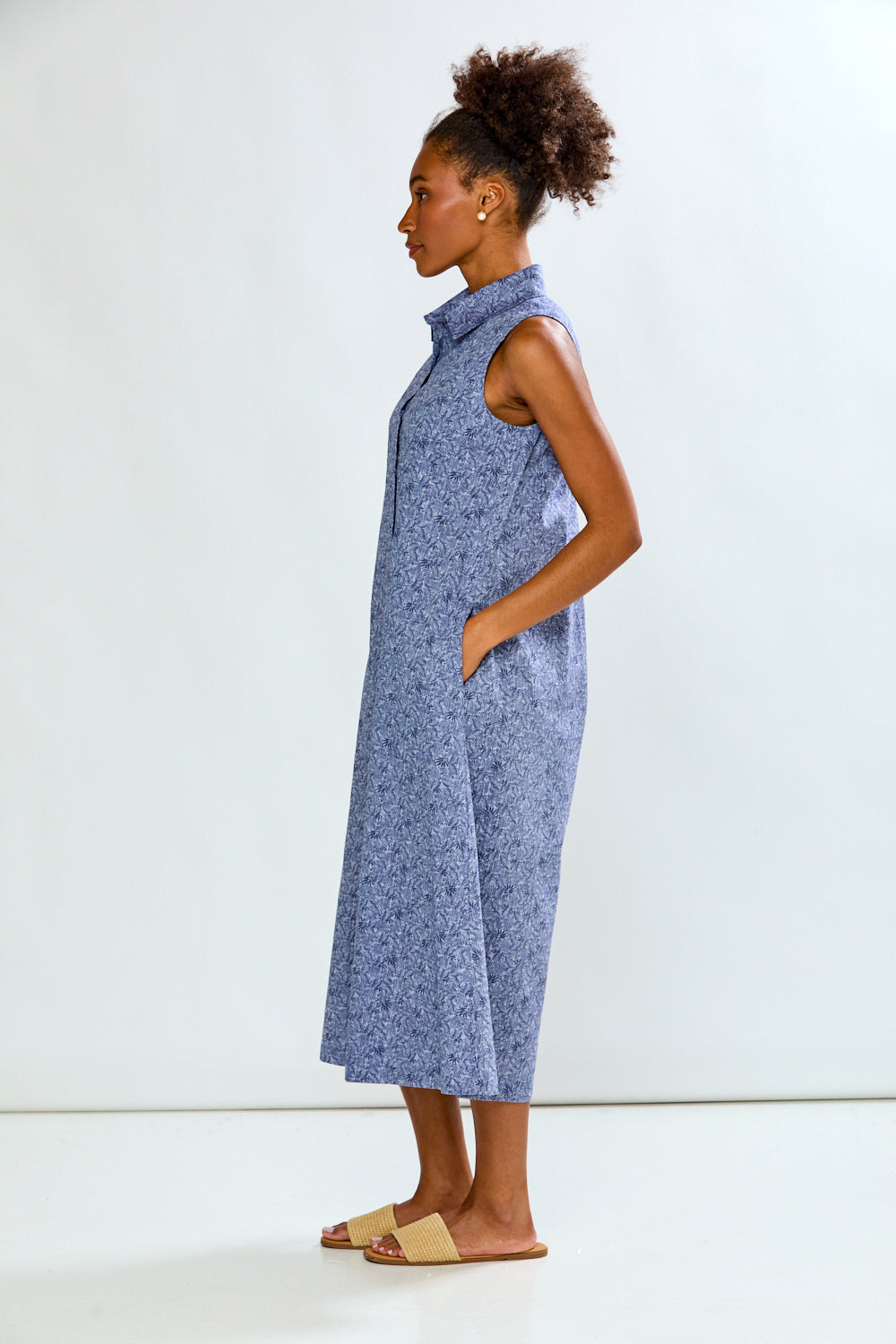 The Sleeveless Hollie in Ink Leaves