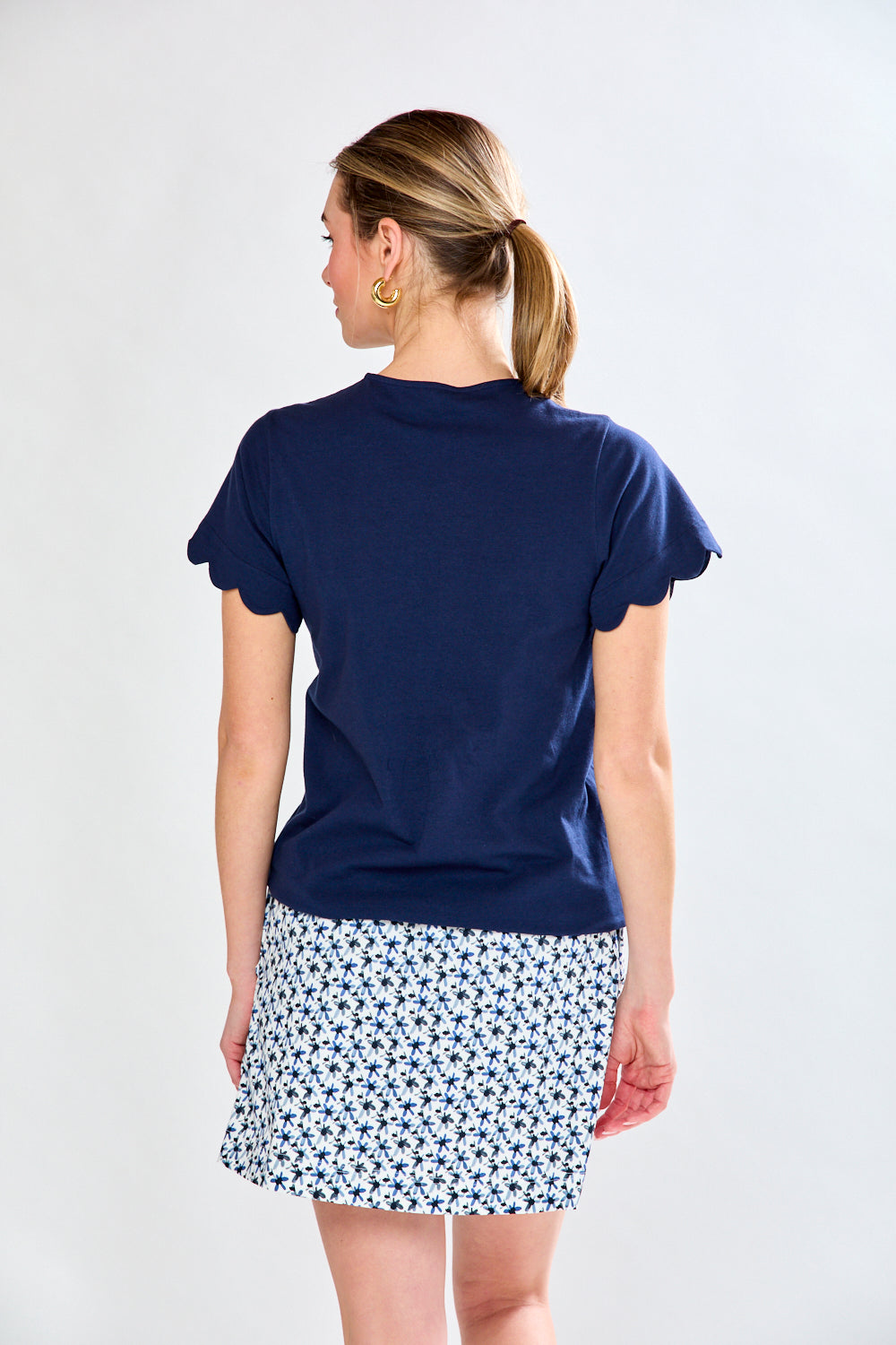 Woman in navy top