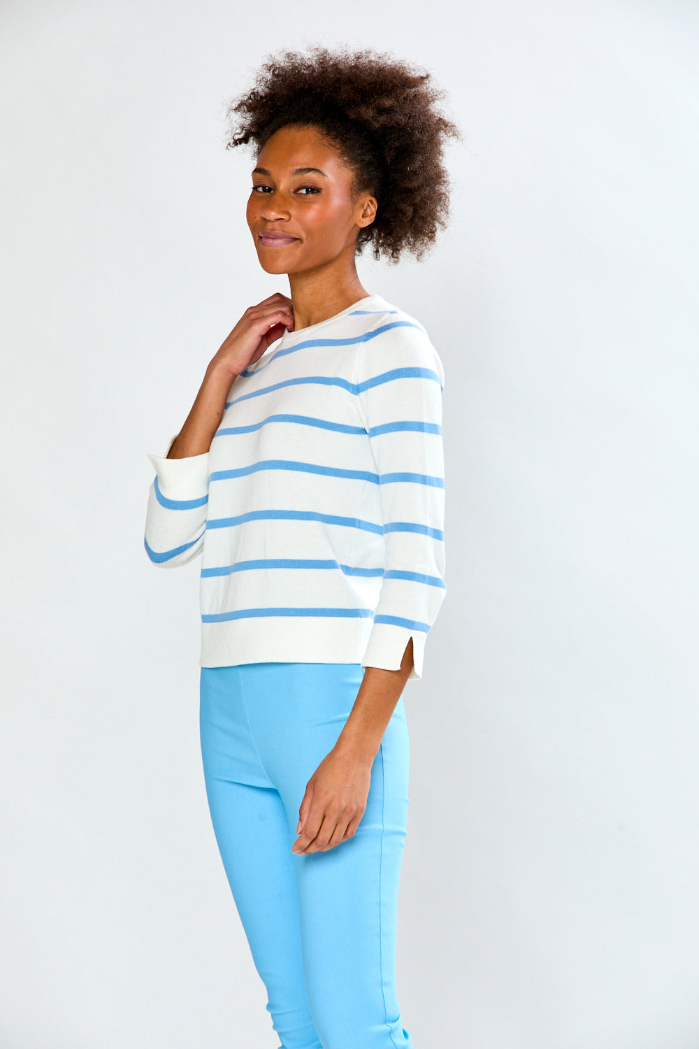 Cuff Sleeve Striped Pullover