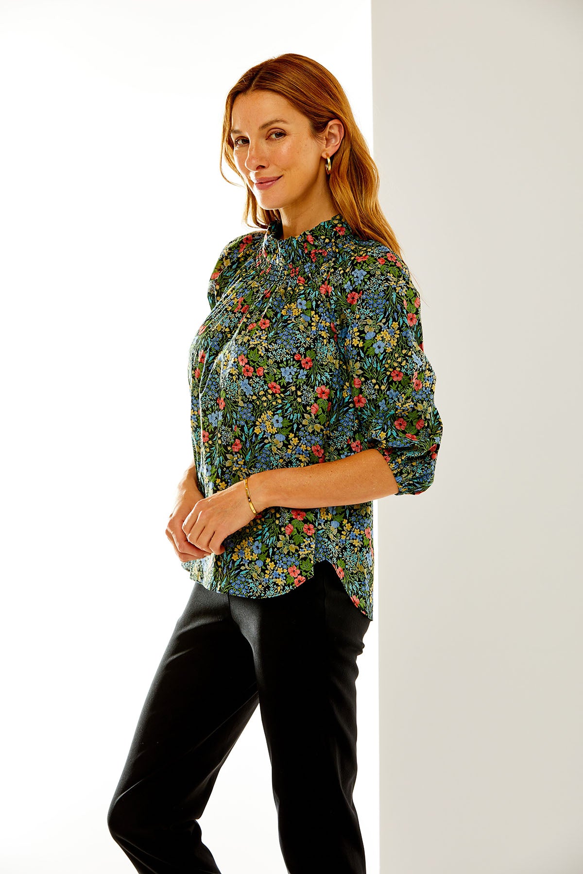 Woman in floral top