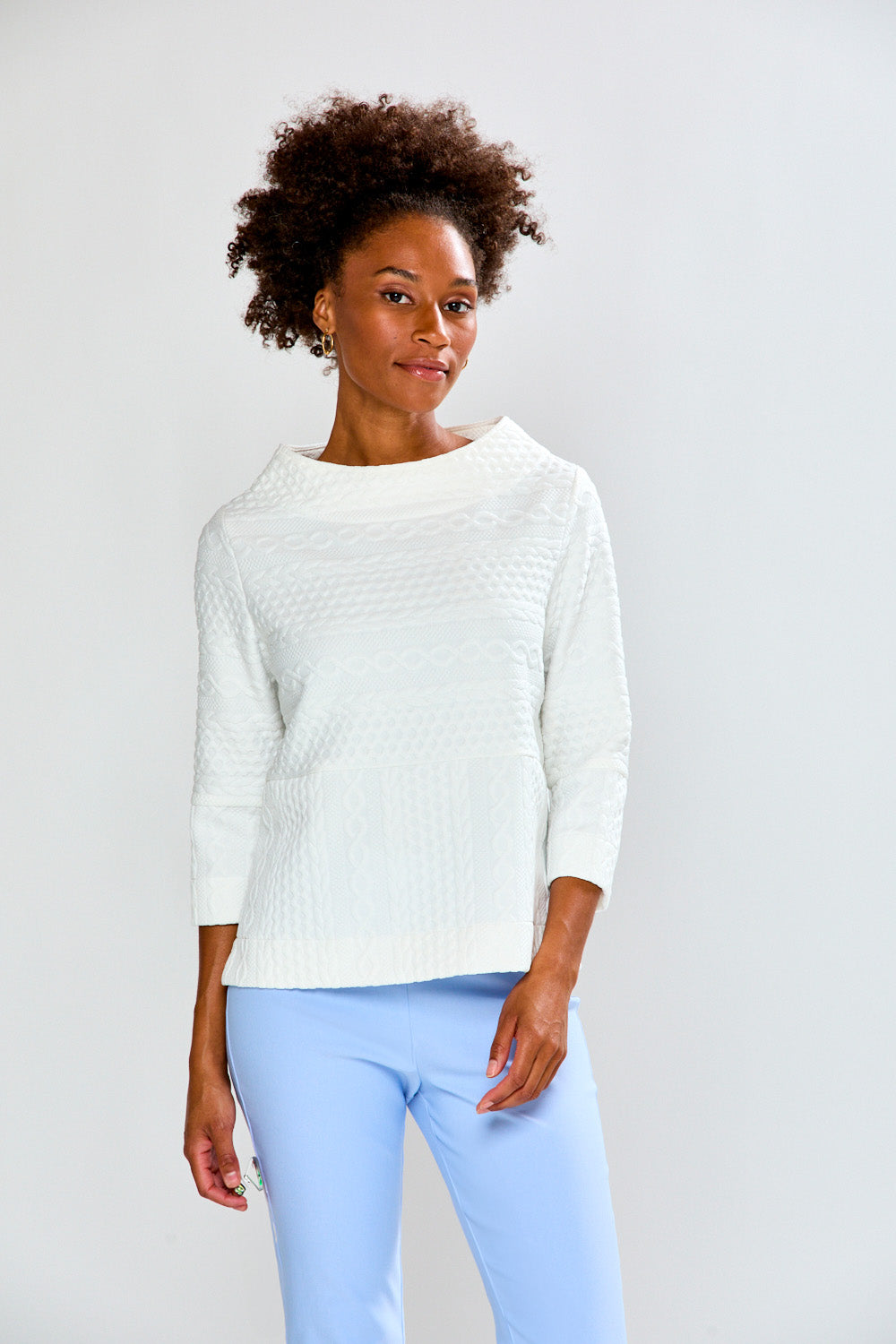 Woman wearing The Betty Pullover