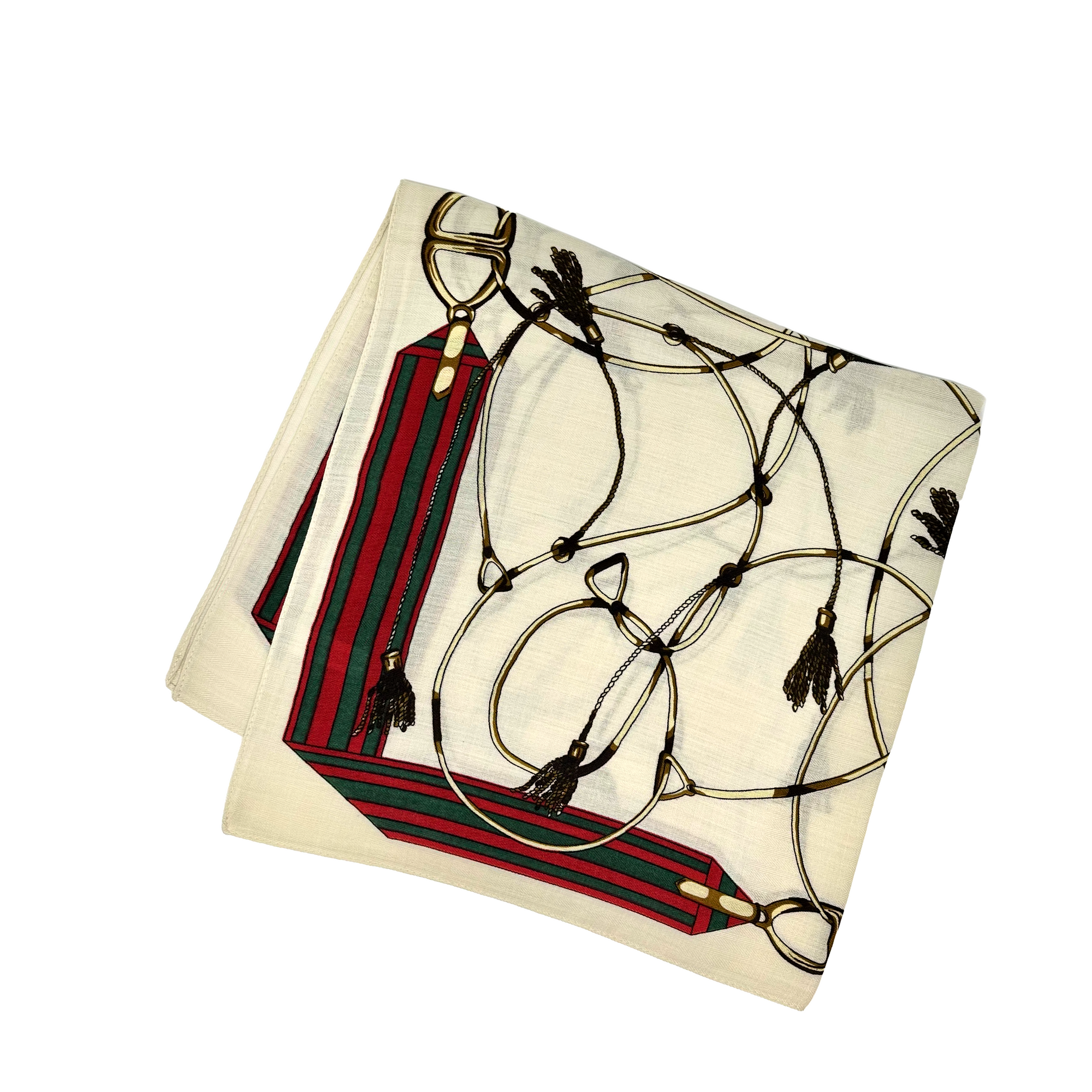 Decorative napkin with a horse and rider design on a white background