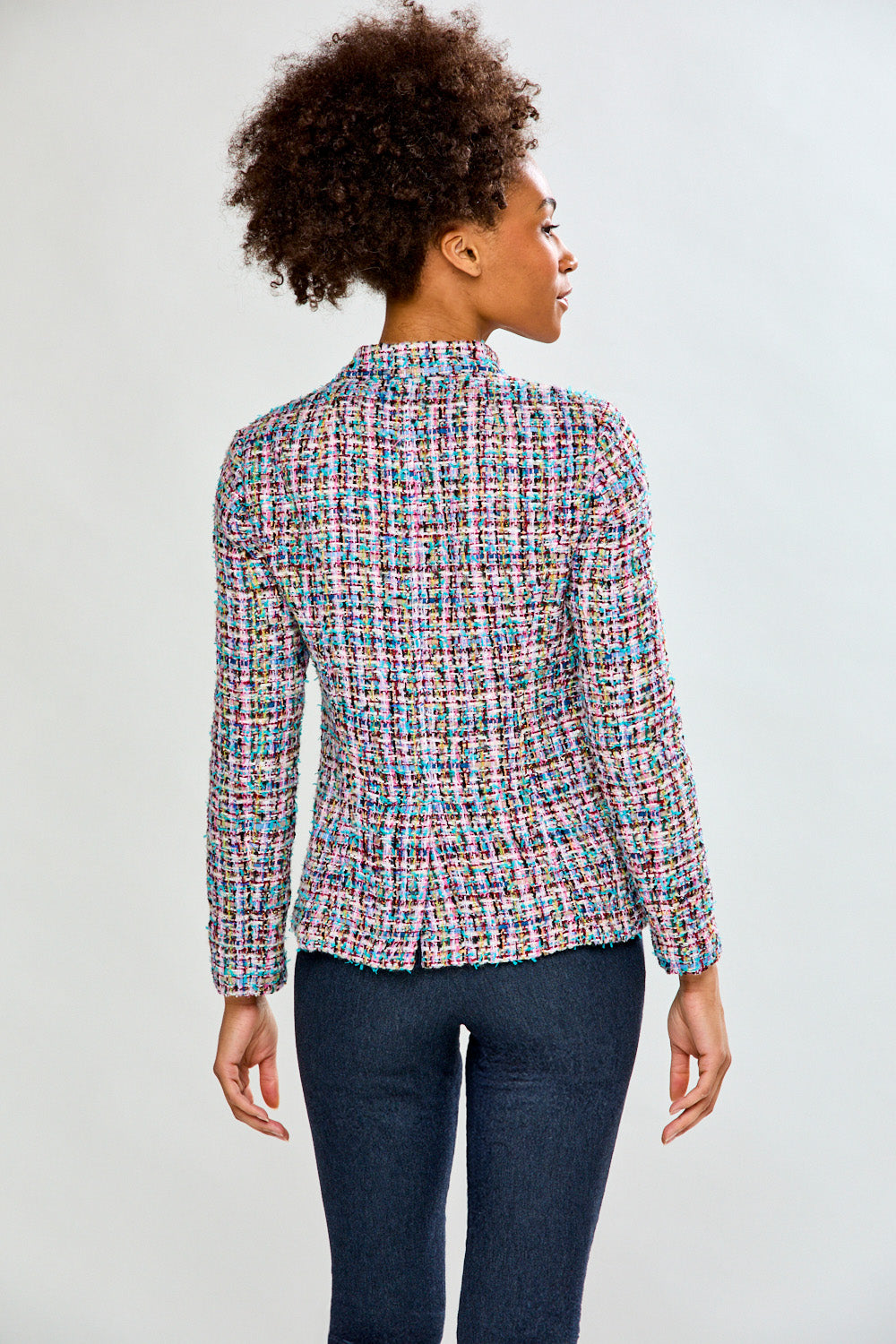 Woman in tweed jacket