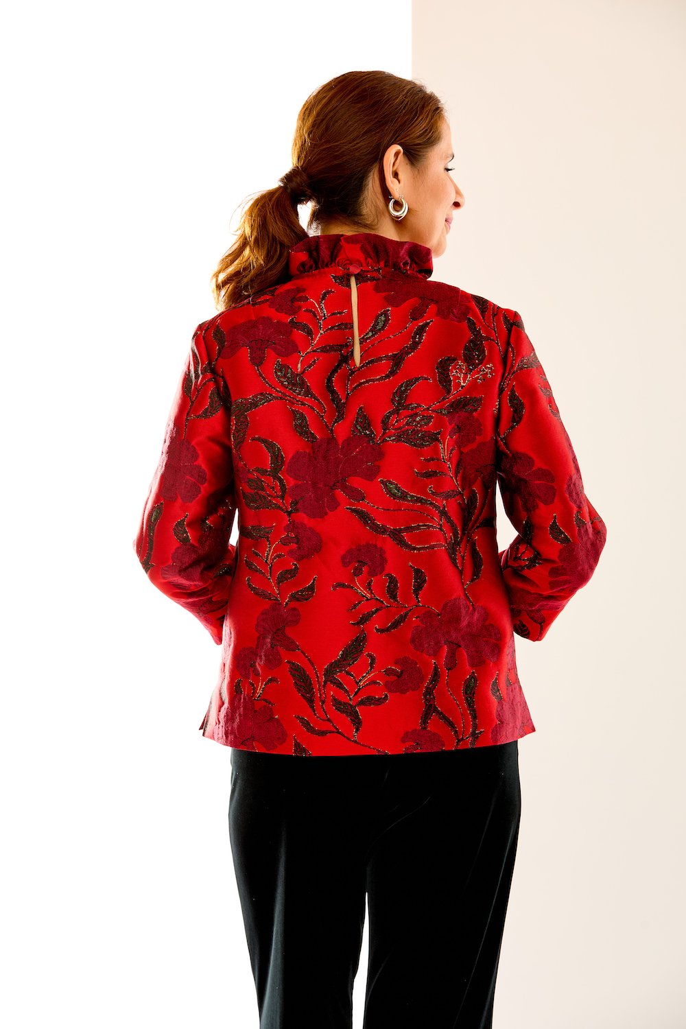 The Finch Blouse in red floral