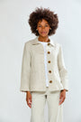 Woman wearing The Cedar Jacket in Dark Oatmeal