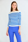 Woman wearing Striped Shoulder Button Pullover - French Blue