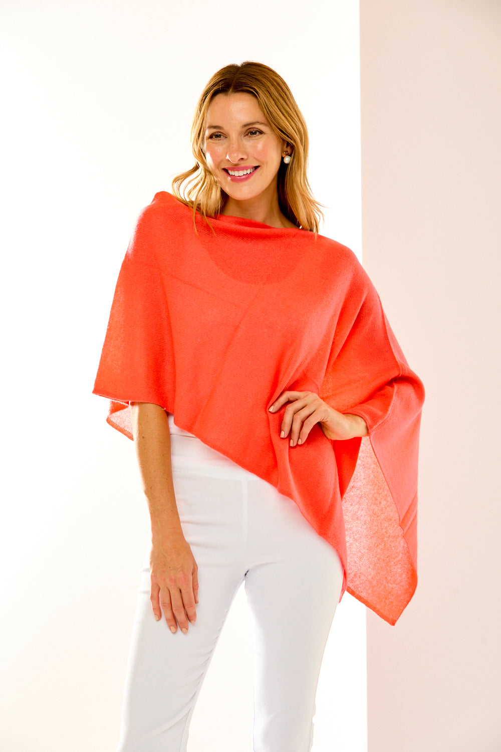 Coral cashmere ruana