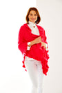 Watermelon cashmere wrap with ruffle edge. Perfect for everyday wear and as a cocktail attire accessory