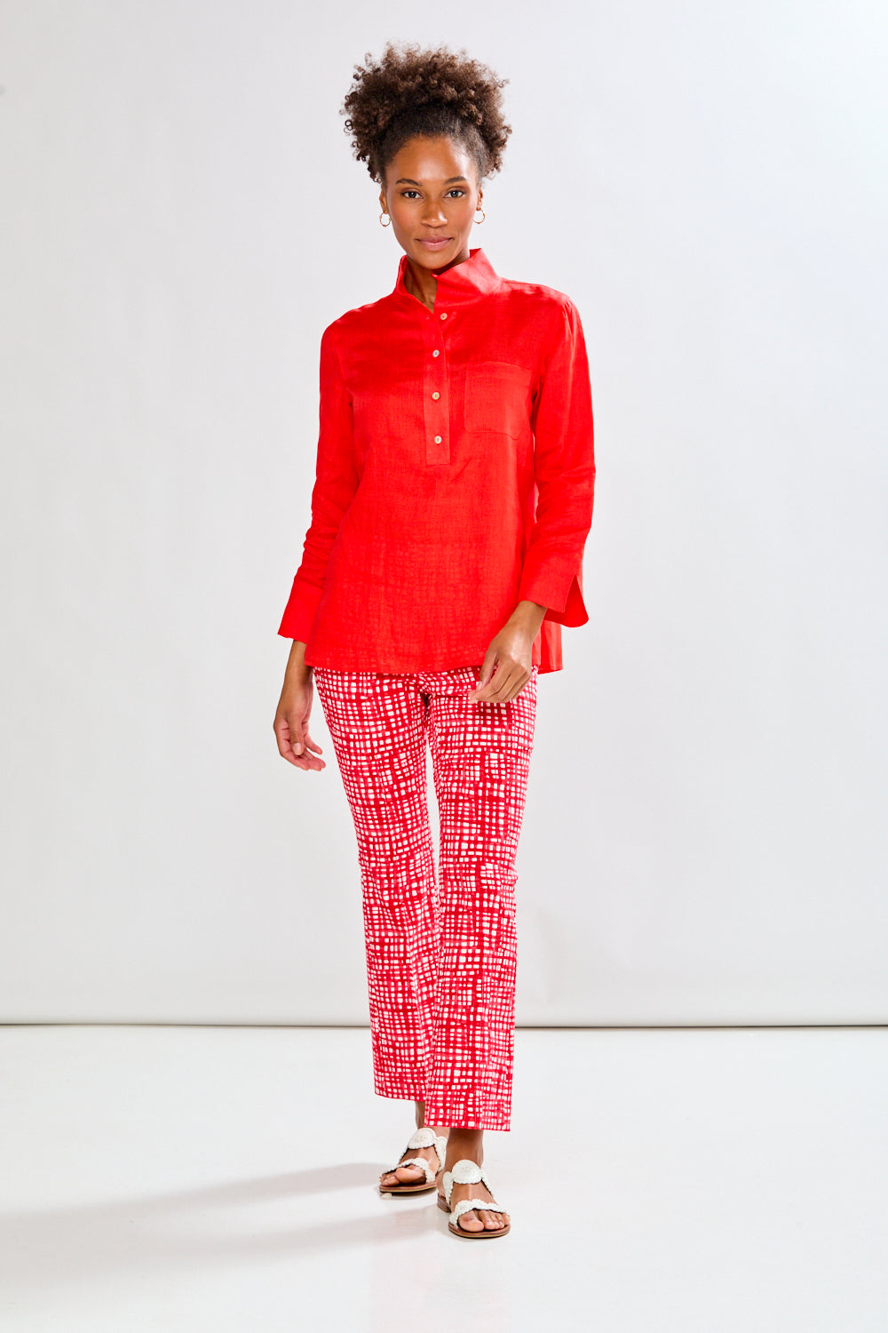 Tomato colored shirt on a women