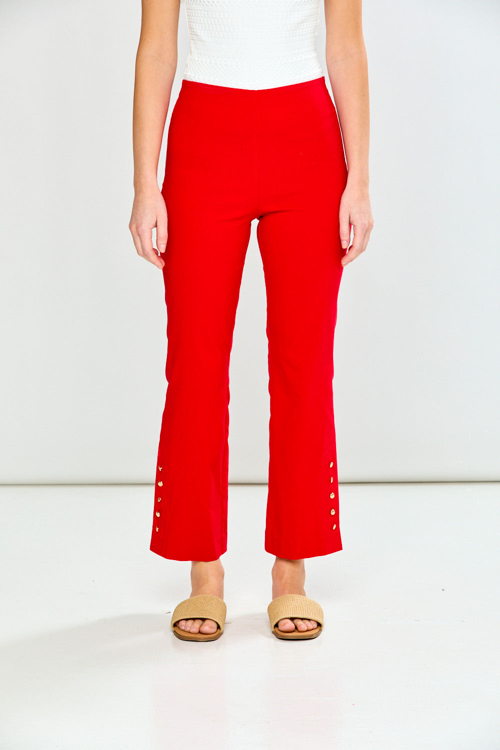 Woman wearing The Sadie Pant in Red