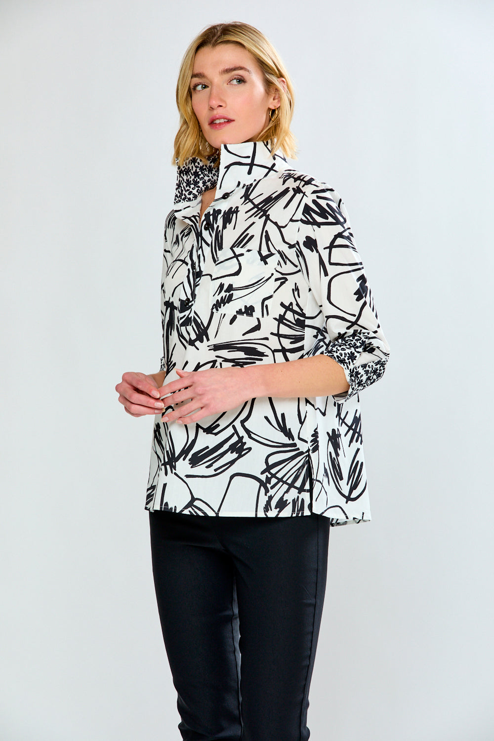 woman in floral top