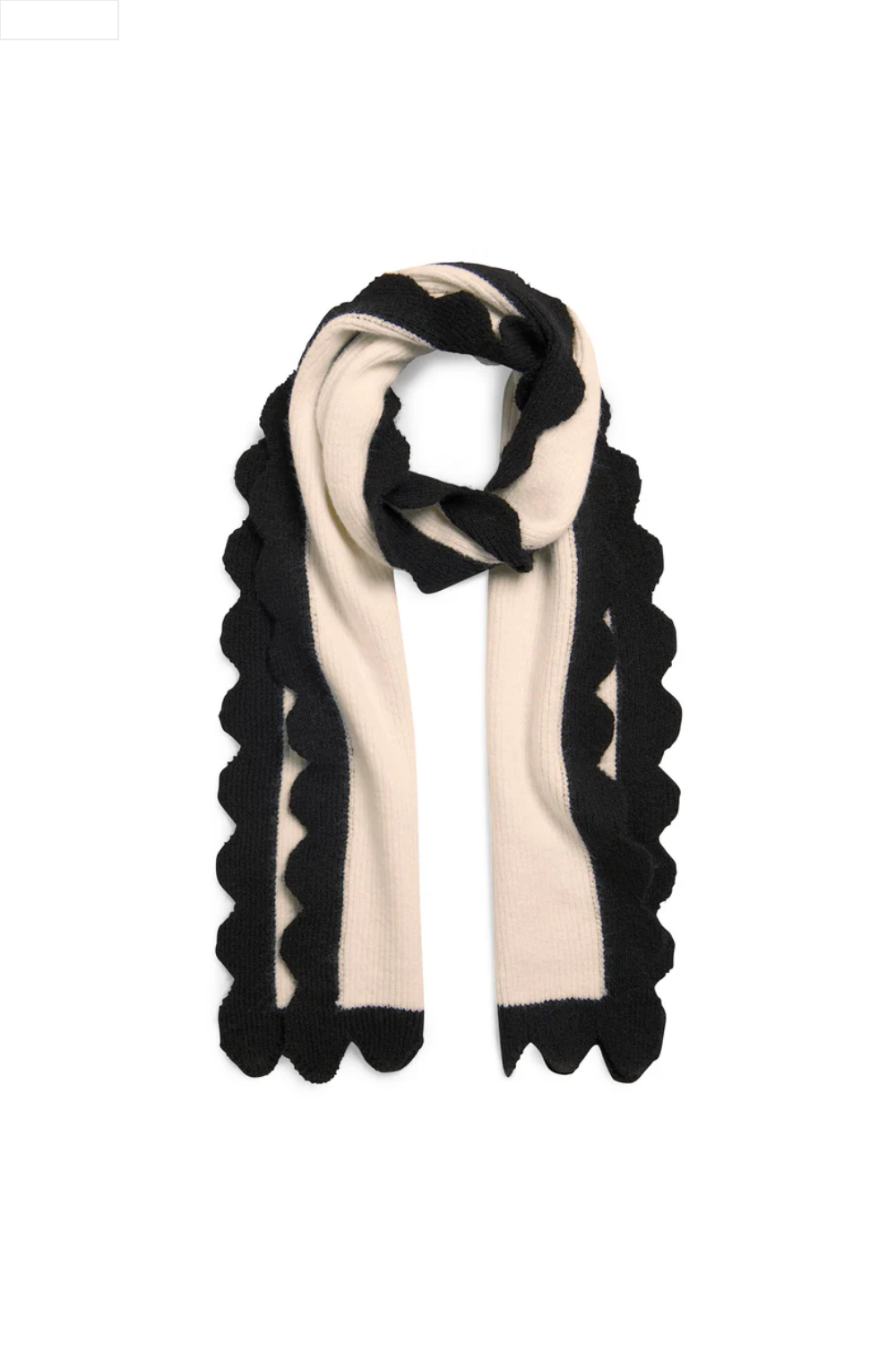 Scarf with black scalloped edges on a white background