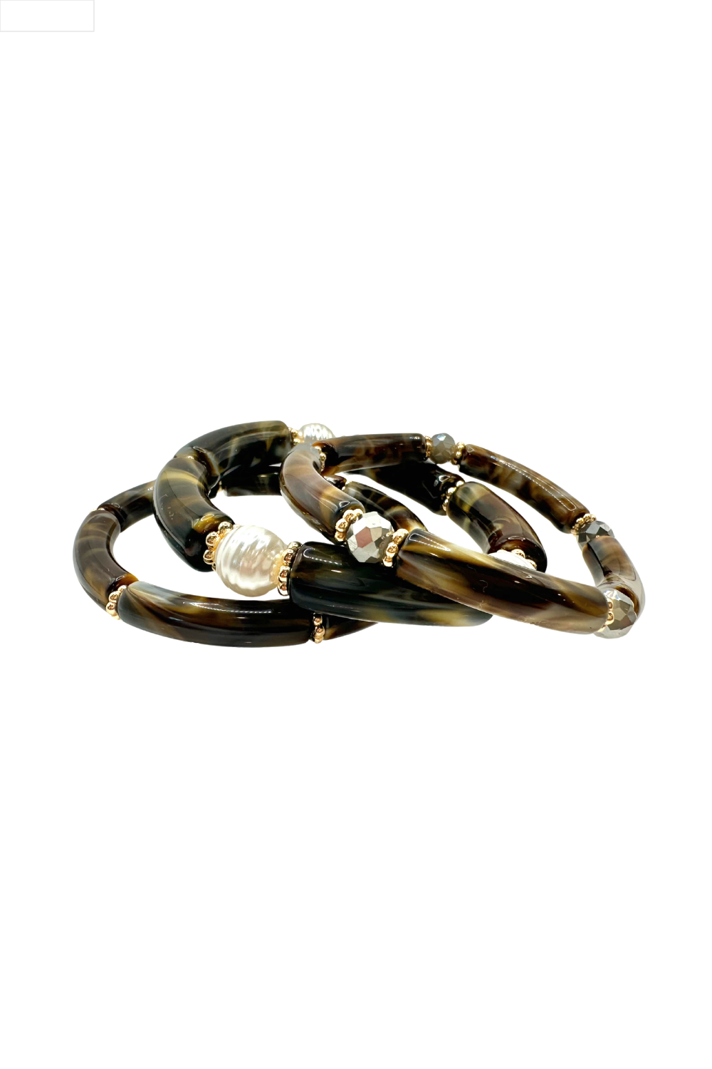 Tortoise and pearl bangle set