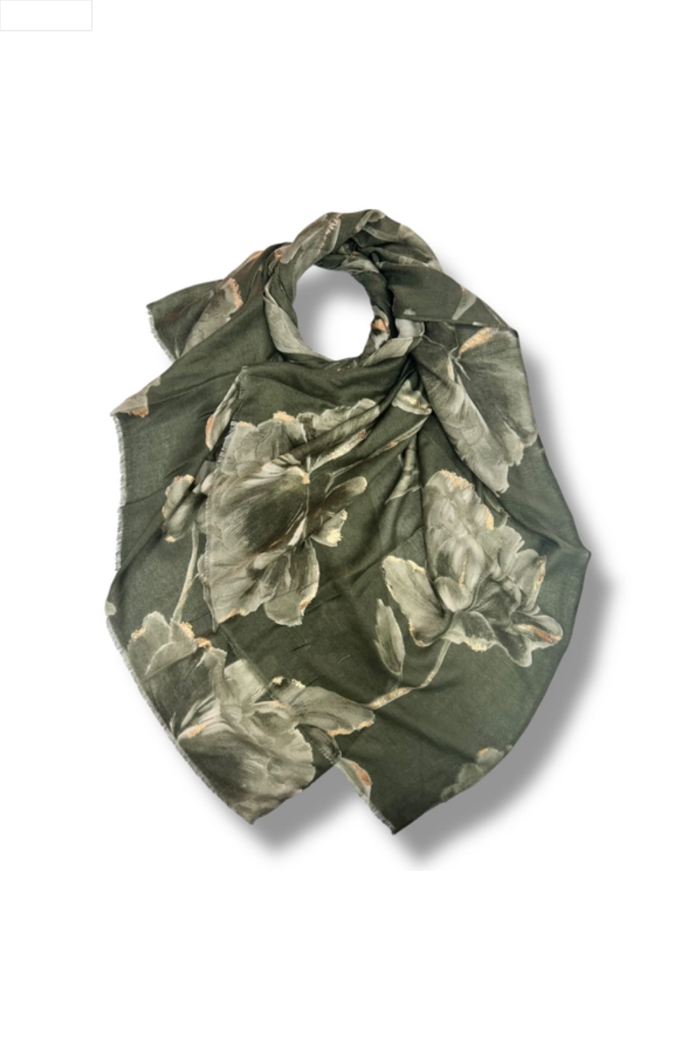 Green floral patterned scarf on a white background