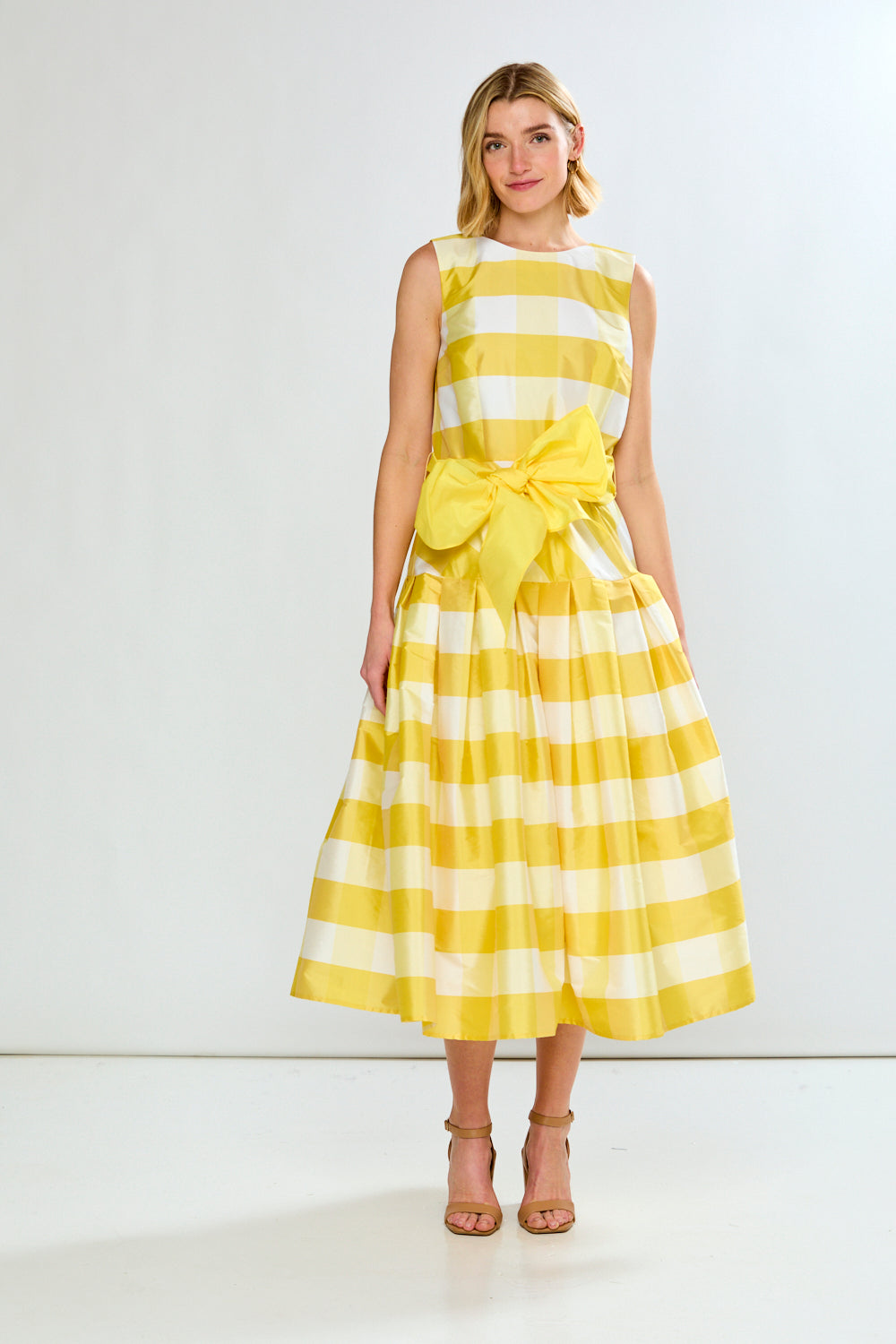 The Giselle Dress in Tea Length in Yellow Gingham