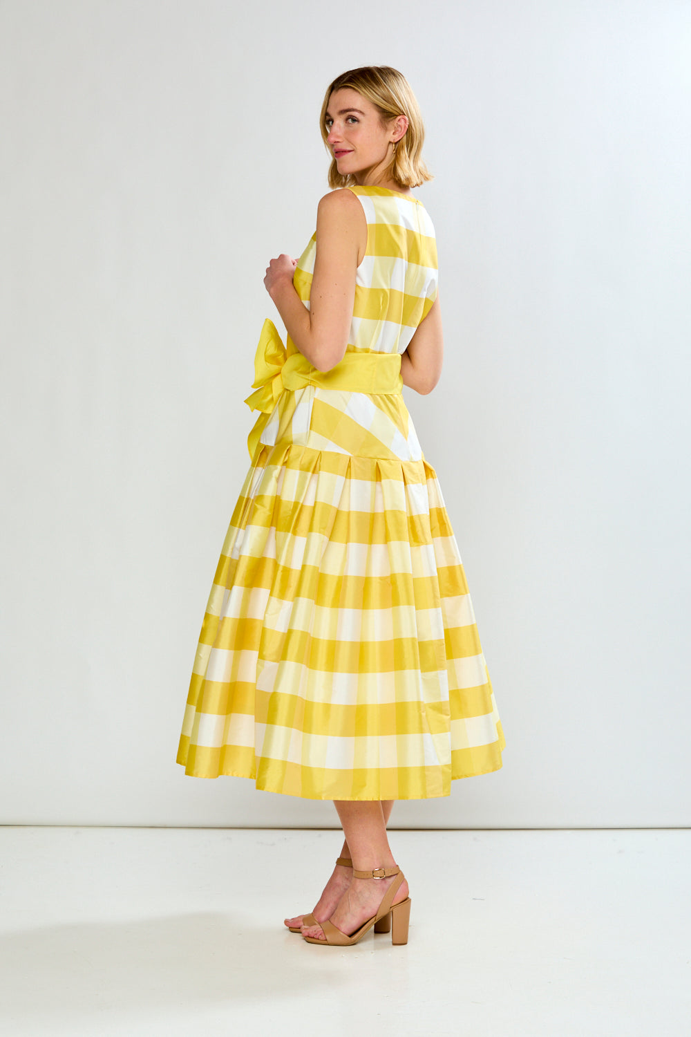 The Giselle Dress in Tea Length in Yellow Gingham