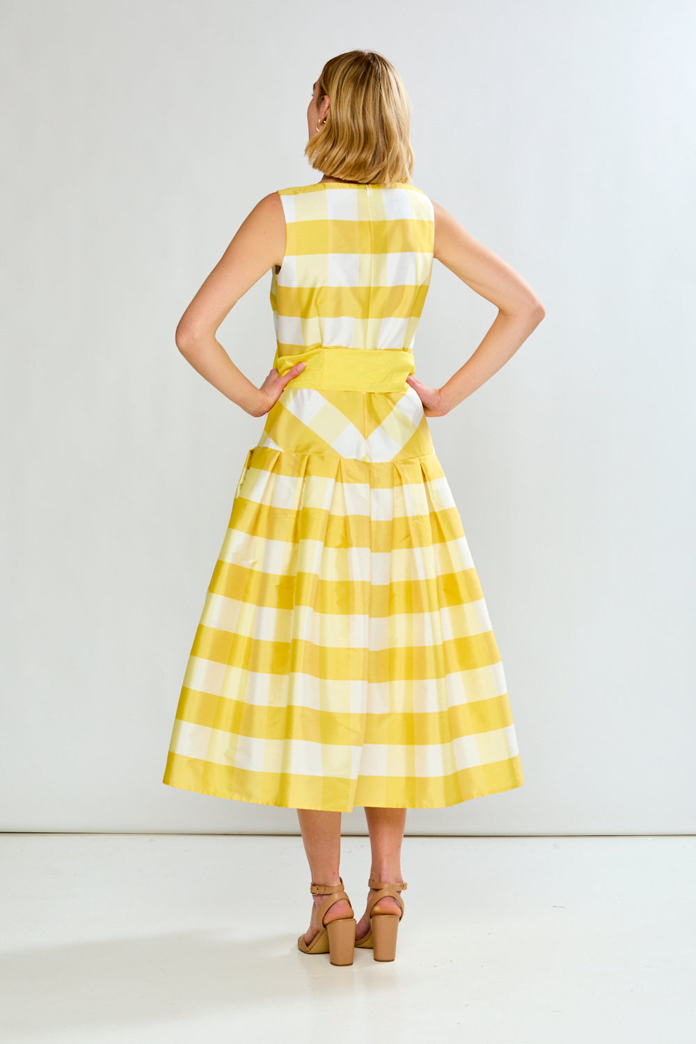 The Giselle Dress in Tea Length in Yellow Gingham