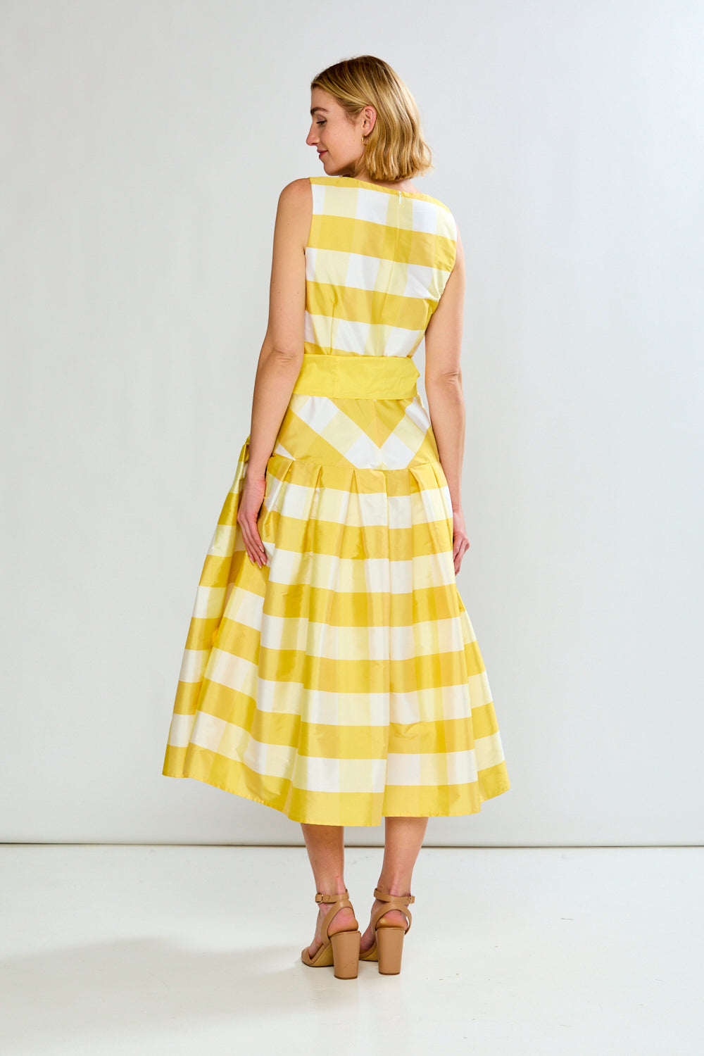 The Giselle Dress in Tea Length in Yellow Gingham