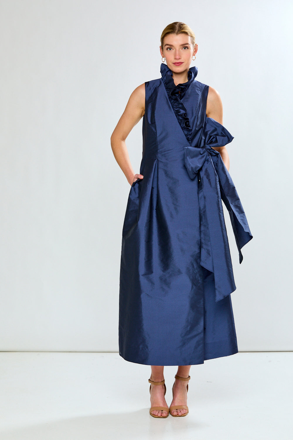 woman in navy dress