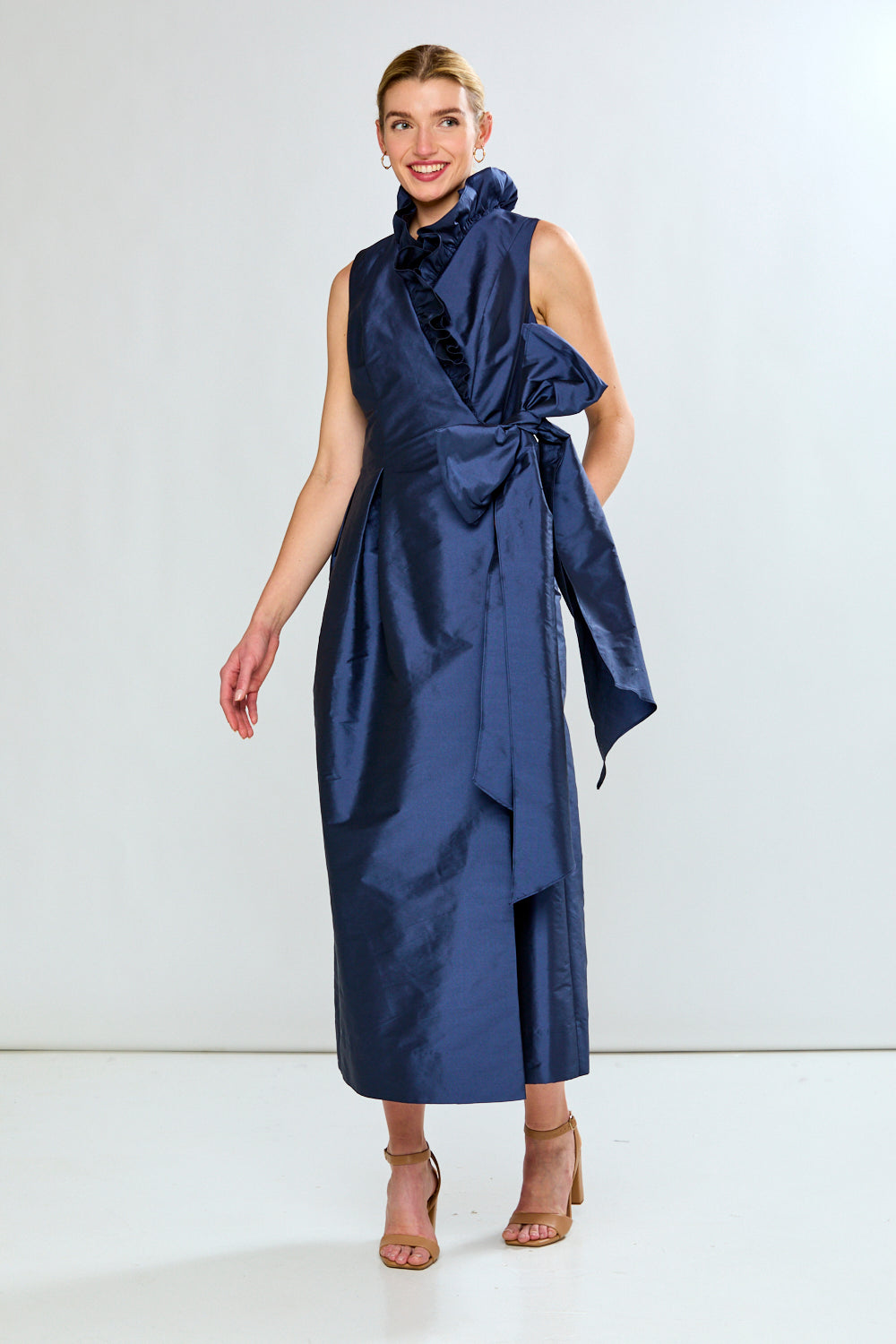 woman in navy dress