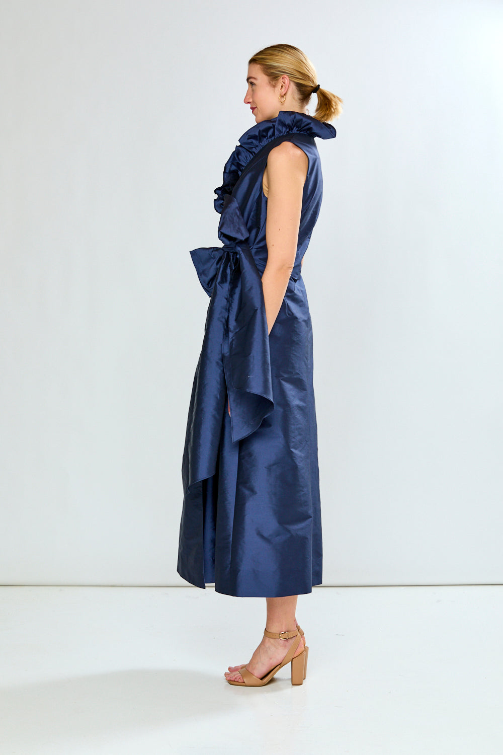 woman in navy dress