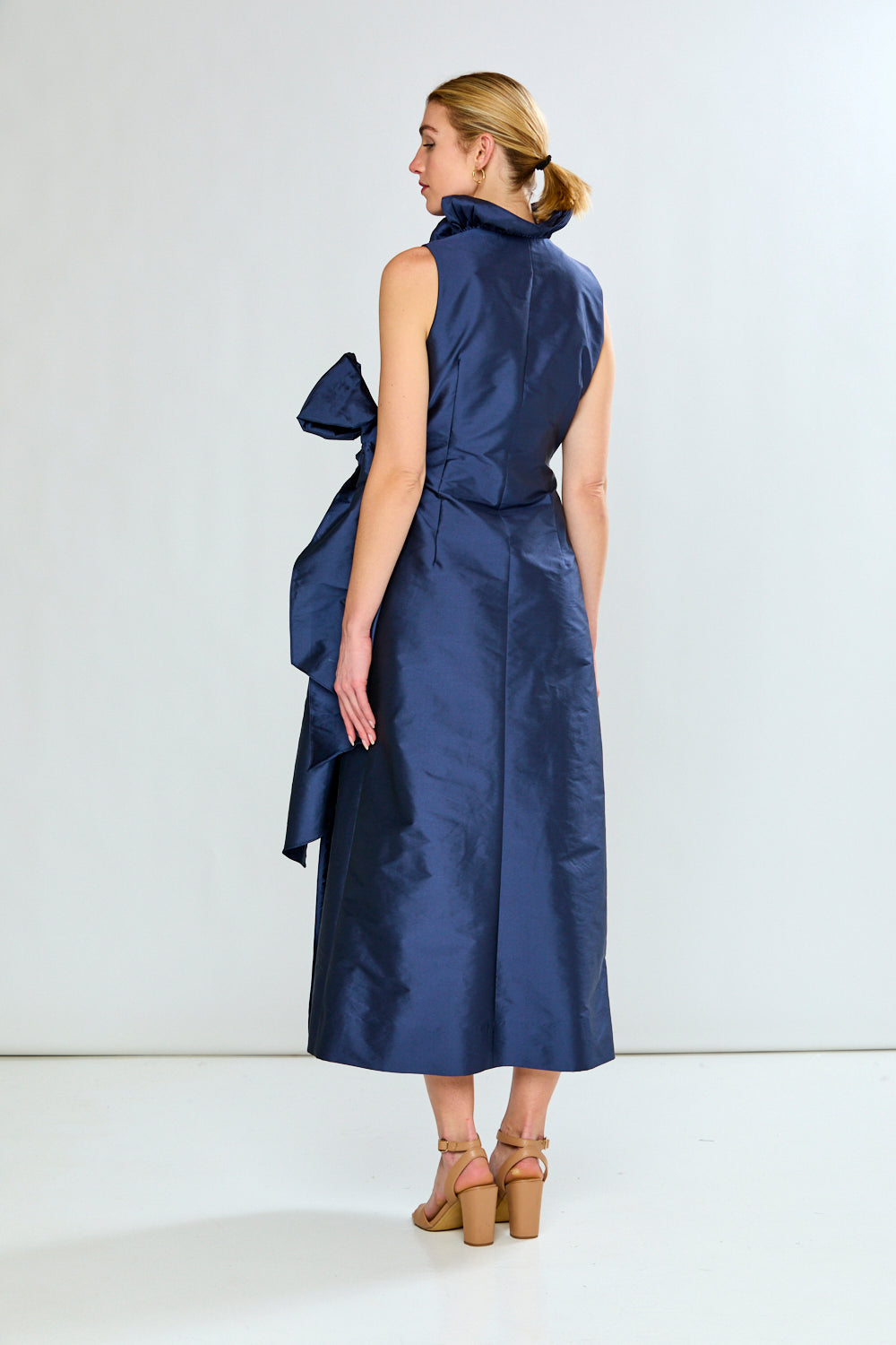 woman in navy dress