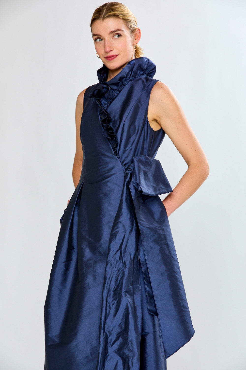 woman in navy dress