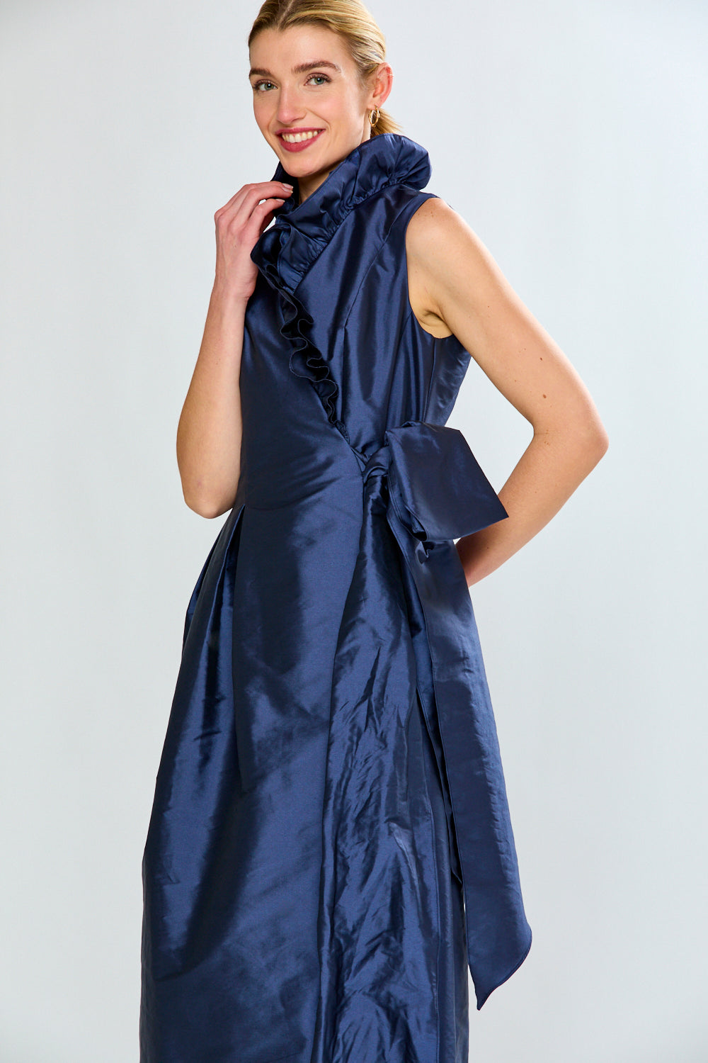 woman in navy dress