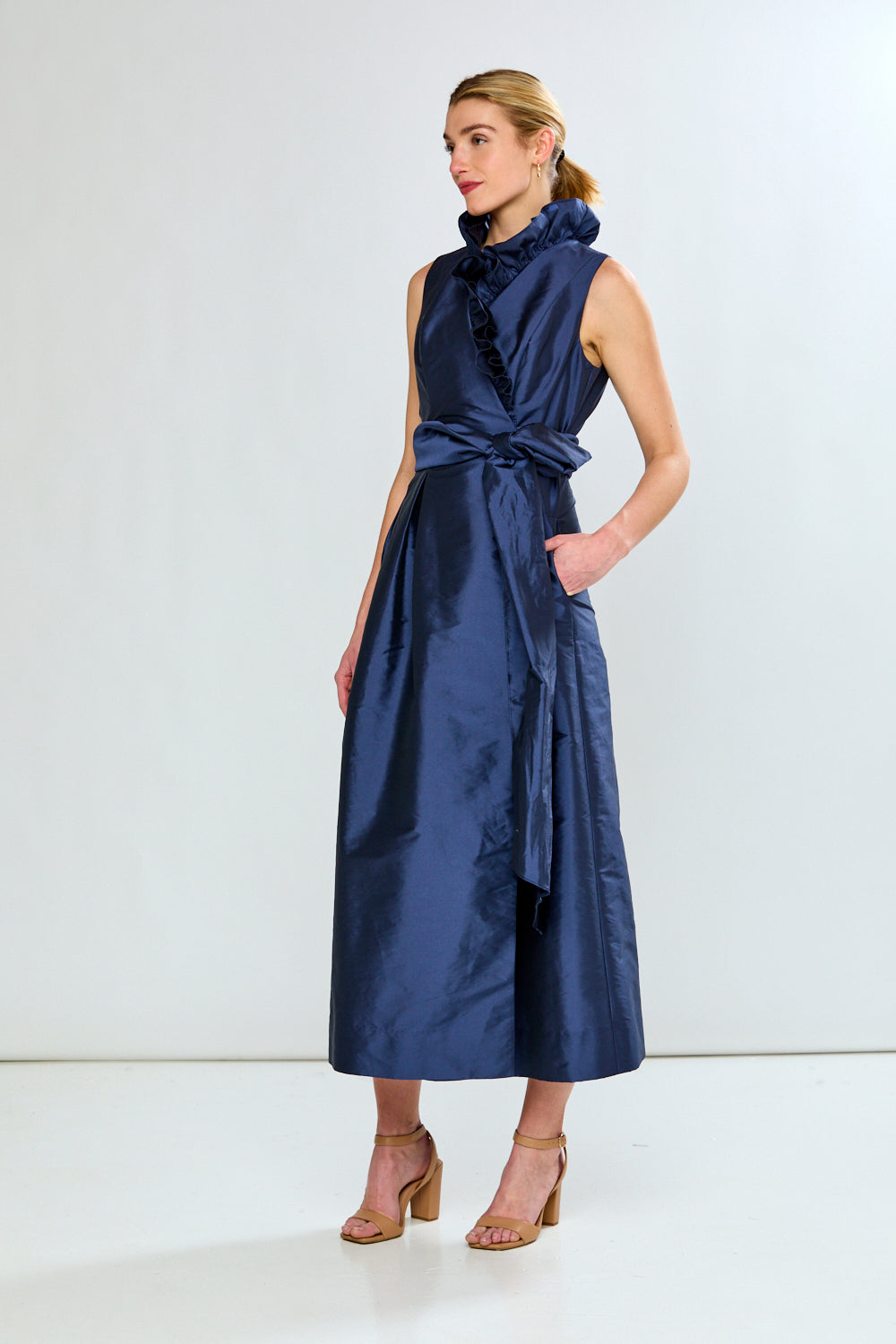 woman in navy dress