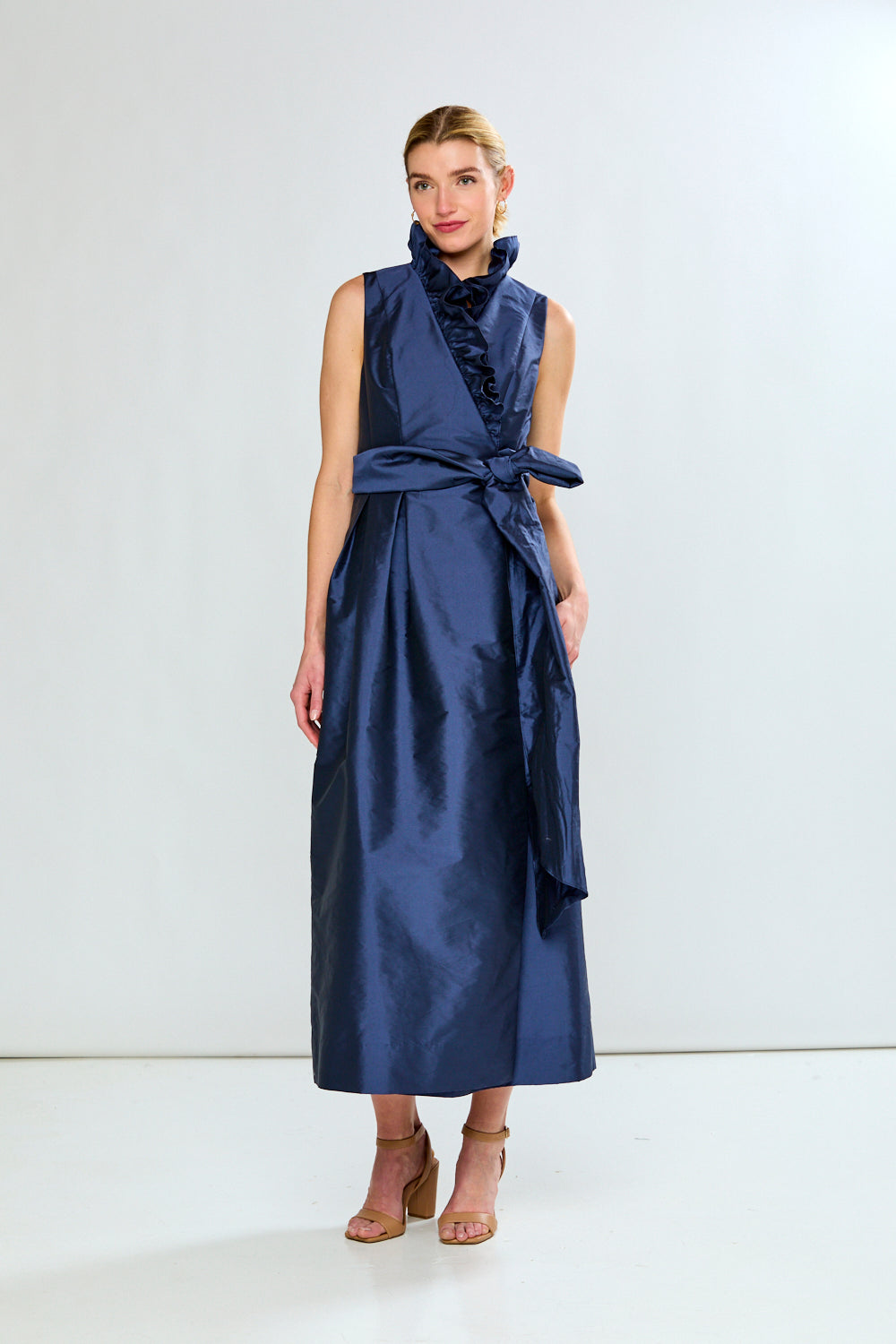 woman in navy dress