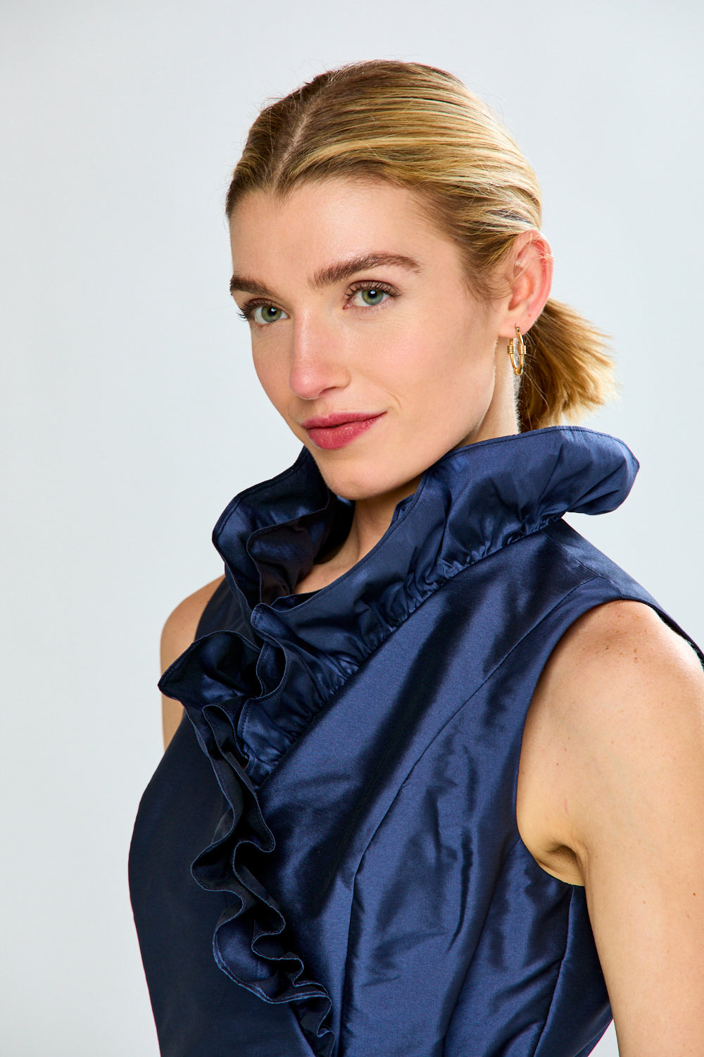 woman in navy dress