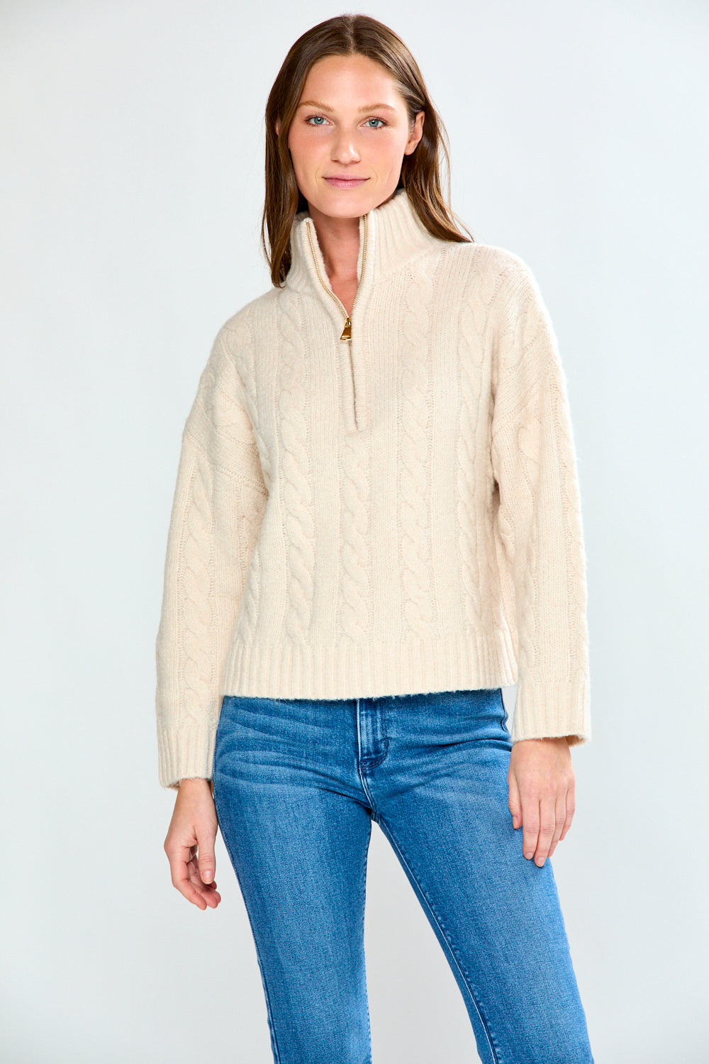 The Cable 3/4 Zip Up Pullover – Sara Campbell