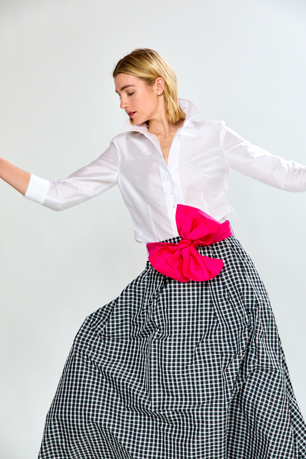 Woman wearing The Deanna Skirt in Check