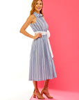 Woman in striped cotton dress