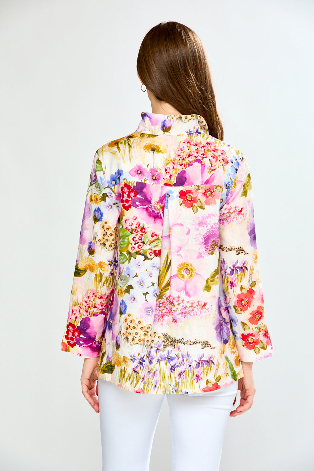 Linen Top W/Front Placket & Stand Collar