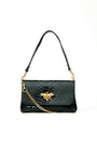 Black handbag with bee embellishment