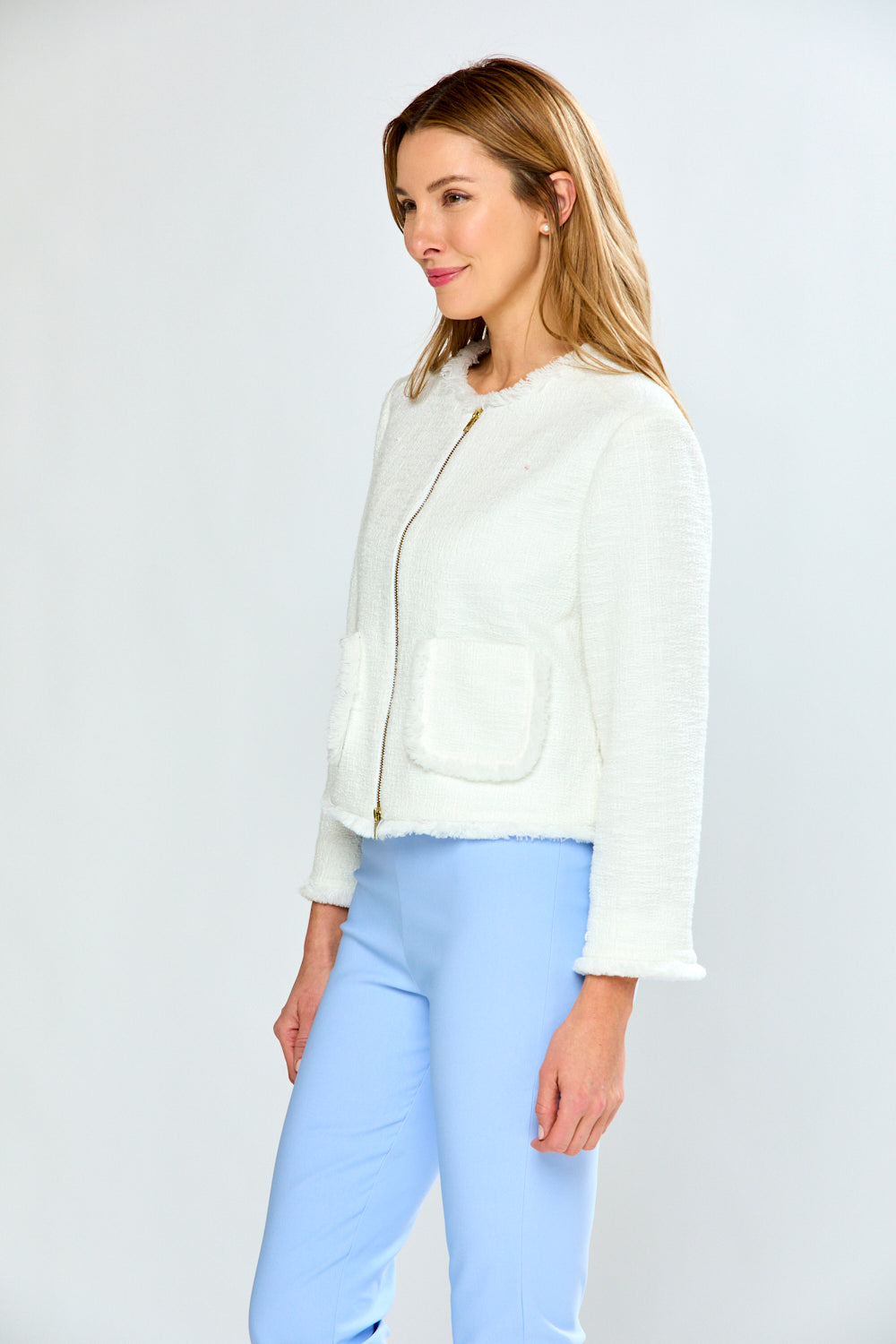 Woman in white jacket