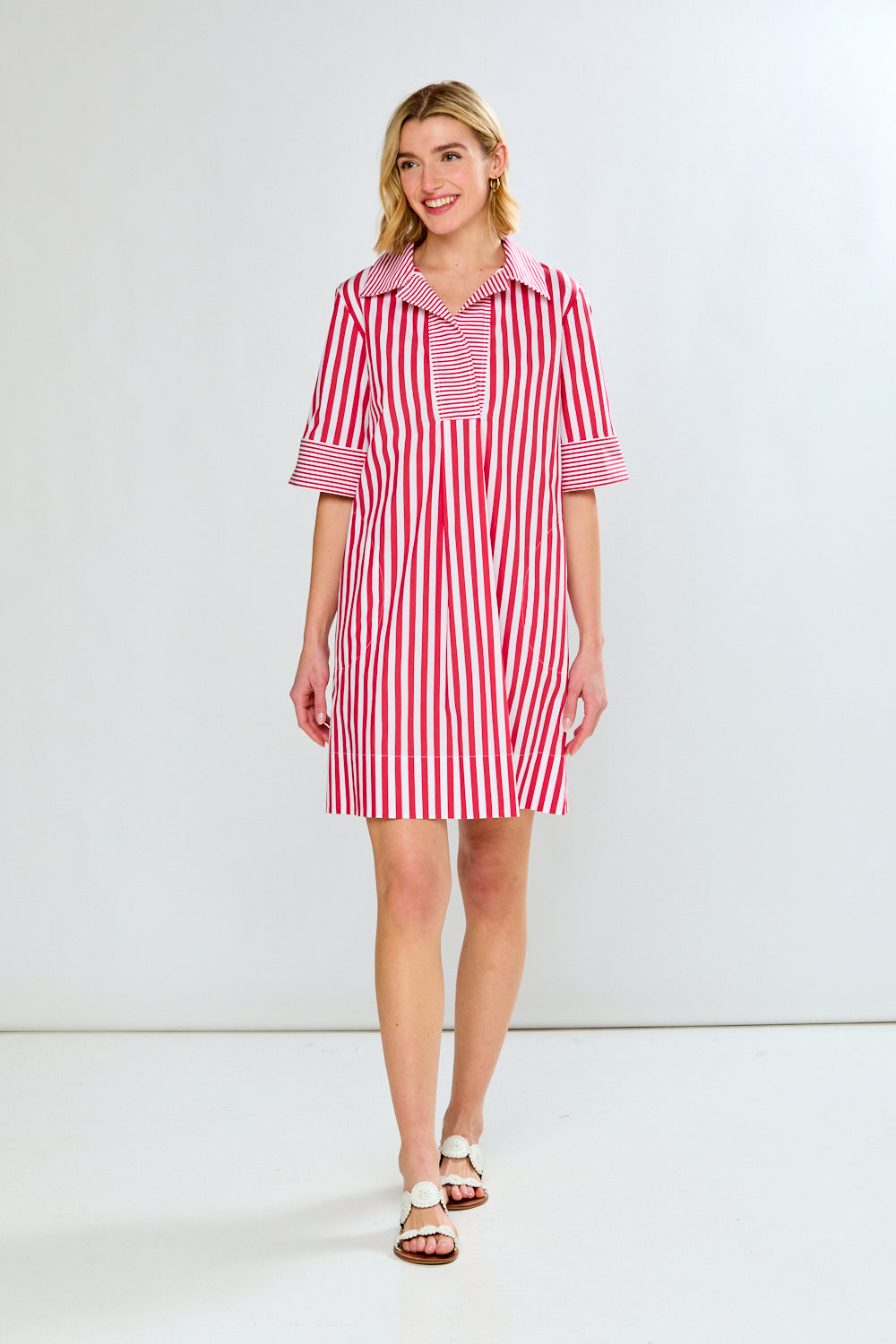 Woman in red/white stripes