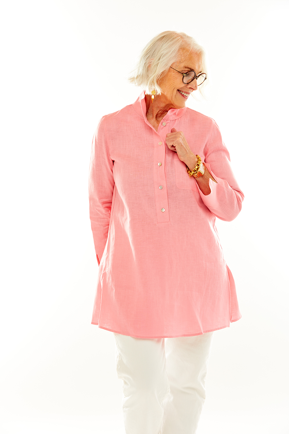Woman in cotton candy tunic