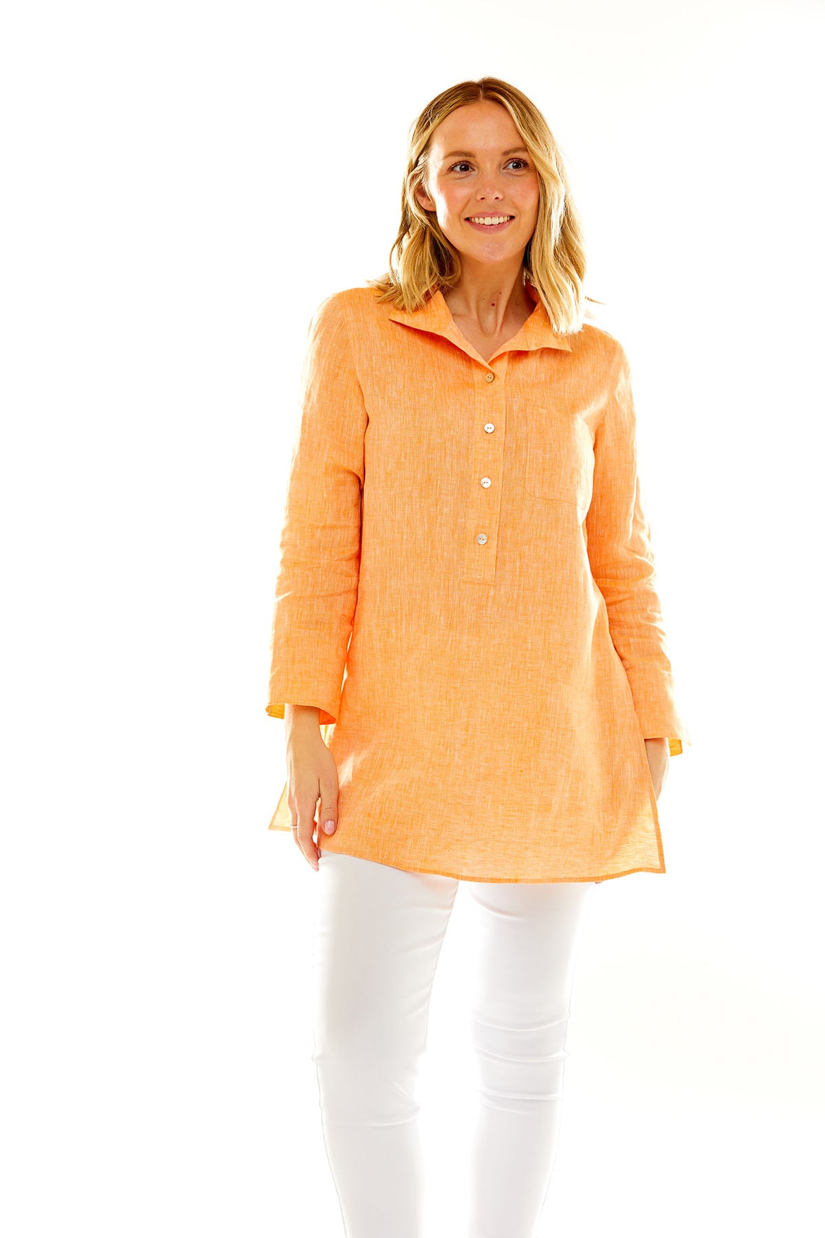 Woman in orange tunic