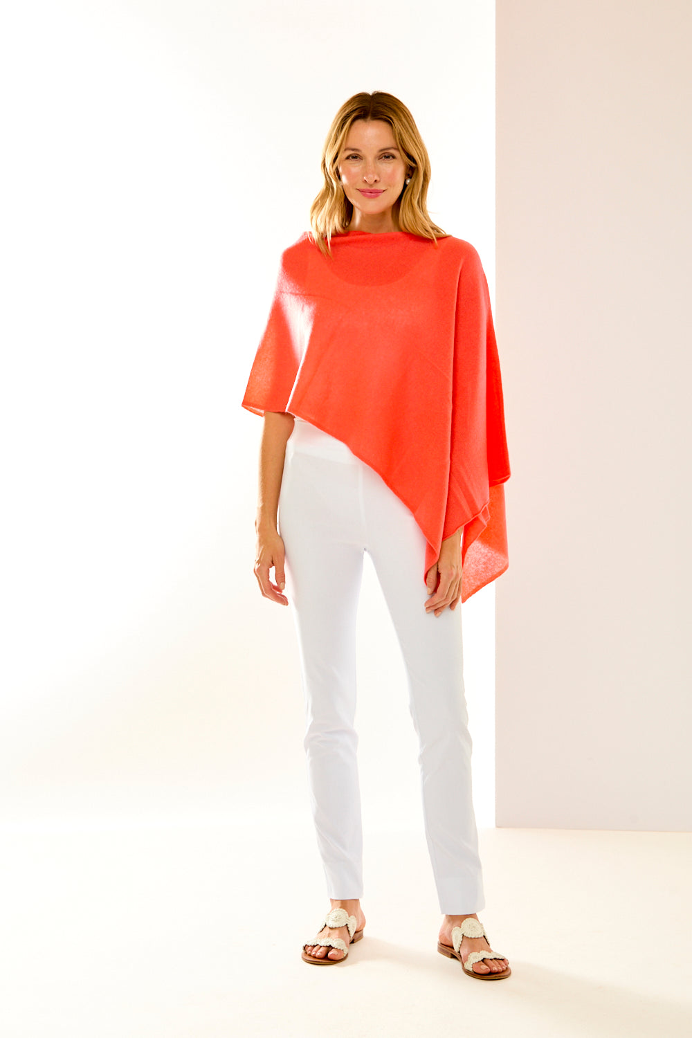 Coral cashmere ruana