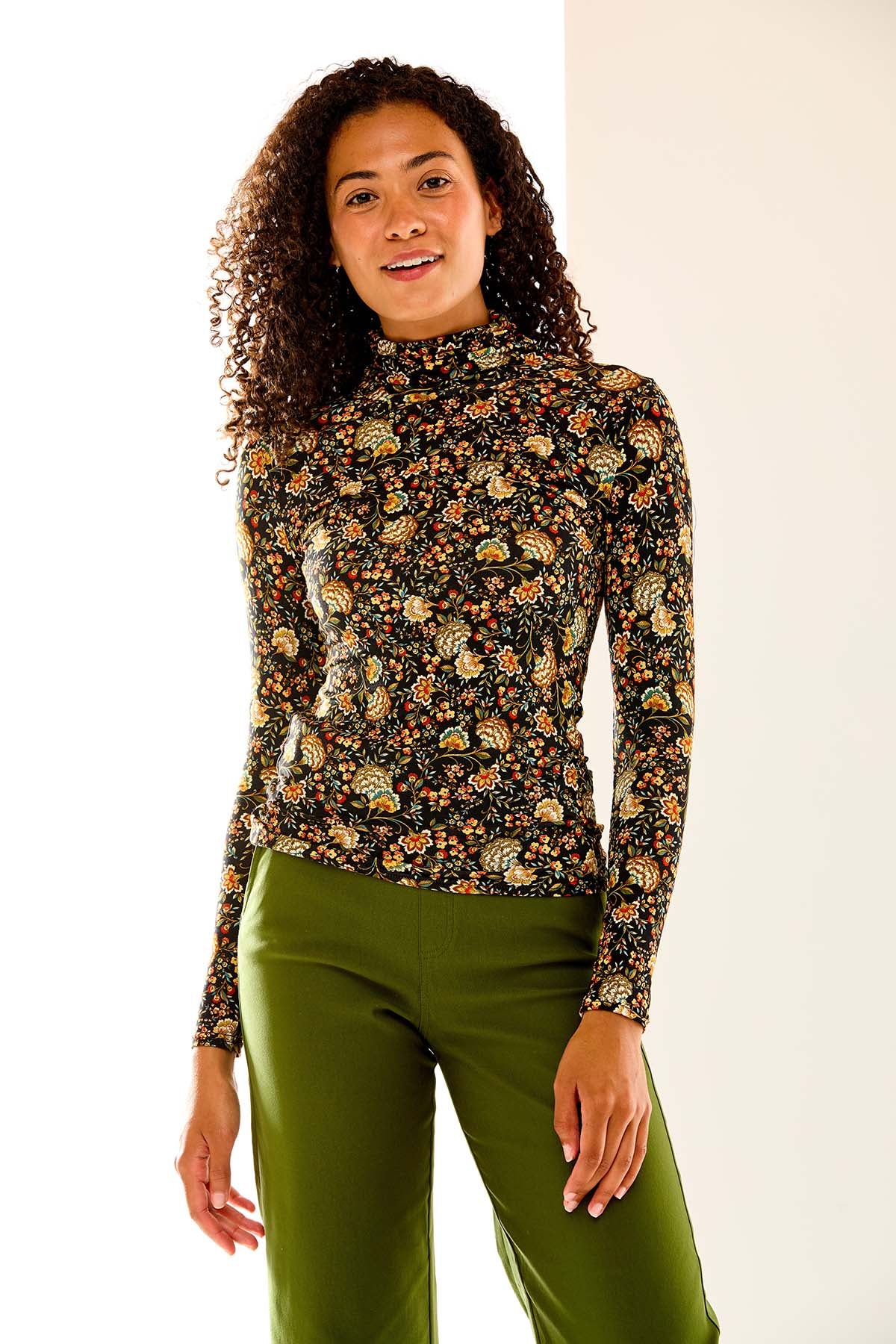 Woman in floral top