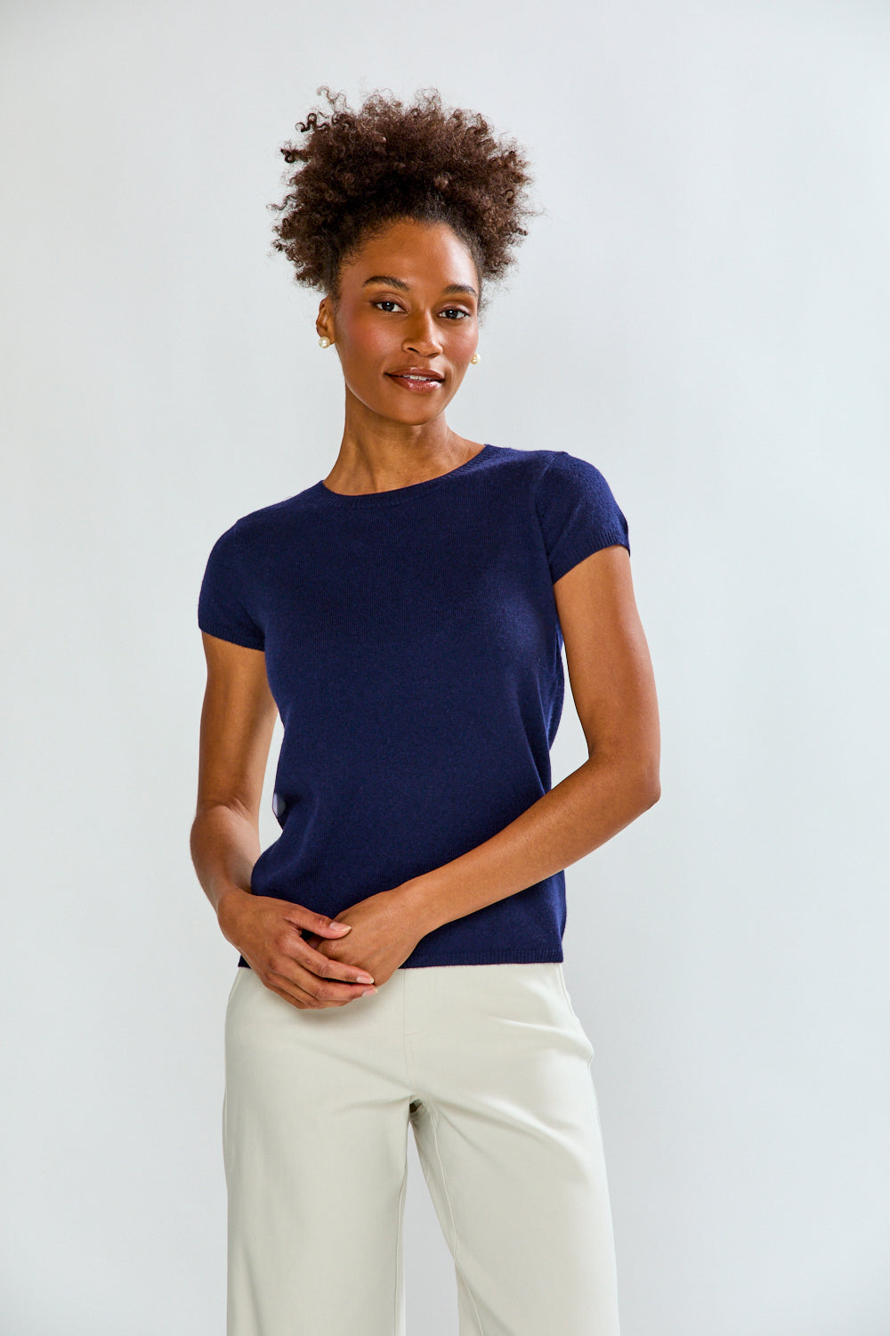 Woman wearing Cashmere Luxury Tee