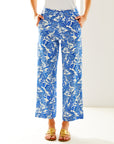 Woman in blue and white printed pant