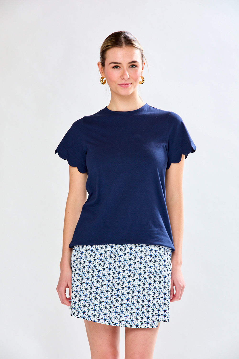 Woman in navy top